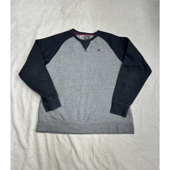 Y2K Russell Athletic Premium Fleece Two-tone Gray Crewneck Sweatshirt Size Large - Picture 1 of 9